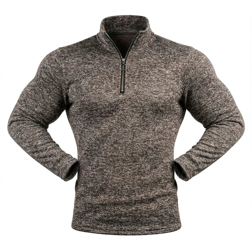 Men's Marl Stand-Collar Quarter-Zip Pullover. Marl texture.