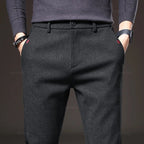 Men's Textured Smart Stretch Trousers. Polyester blend with viscose, nylon, cotton and elastane.