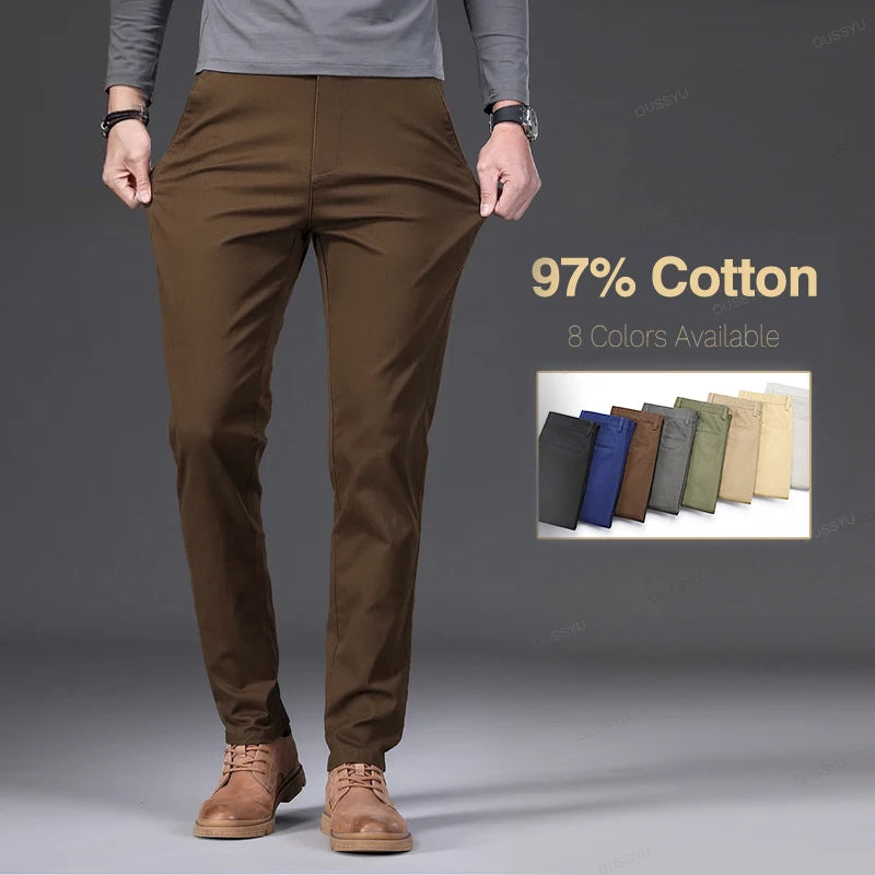 Men's Cotton-Rich Straight Stretch Chinos. 97% cotton and 3% elastane.