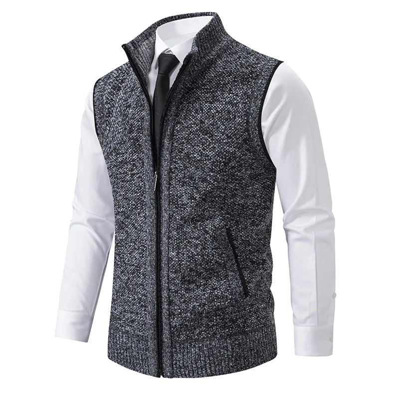 Men's Zip-Through Knit Vest. Sleeveless knitted design.
