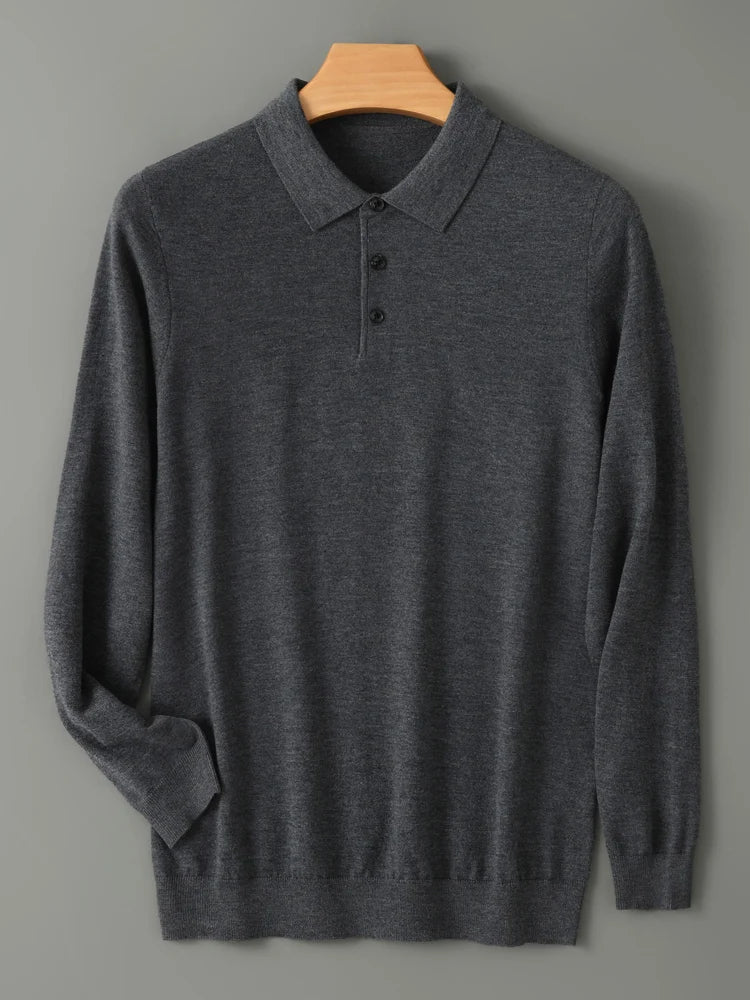 Men's Fine-Knit Long-Sleeve Polo Shirt. Fine-knit finish.