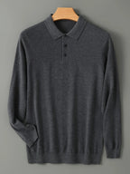 Men's Fine-Knit Long-Sleeve Polo Shirt. Fine-knit finish.
