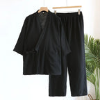 Men's Textured Cotton Kimono & Trouser Set. Textured cotton fabric.