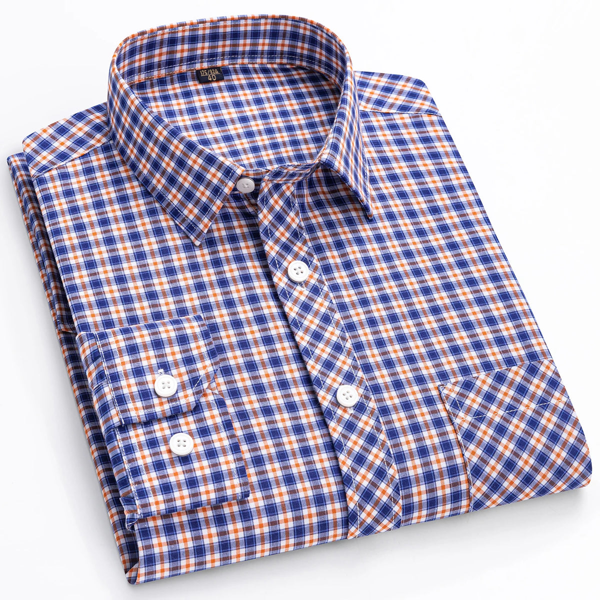 Men's Cotton Point-Collar Check Shirt. 100% cotton.