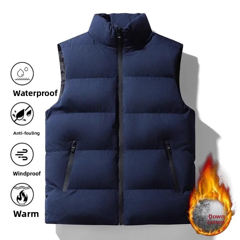 Men's Broad-Quilted Padded Winter Gilet. Broad horizontal quilting.