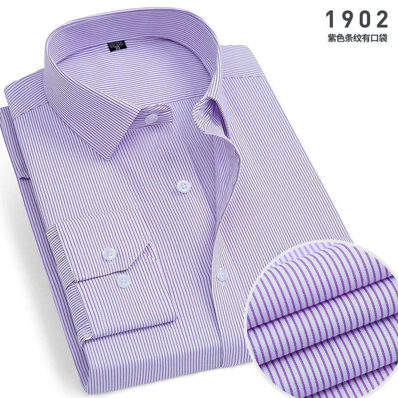 Men's Classic Stripe & Plain Pocket Shirt. Cotton-polyester blend.
