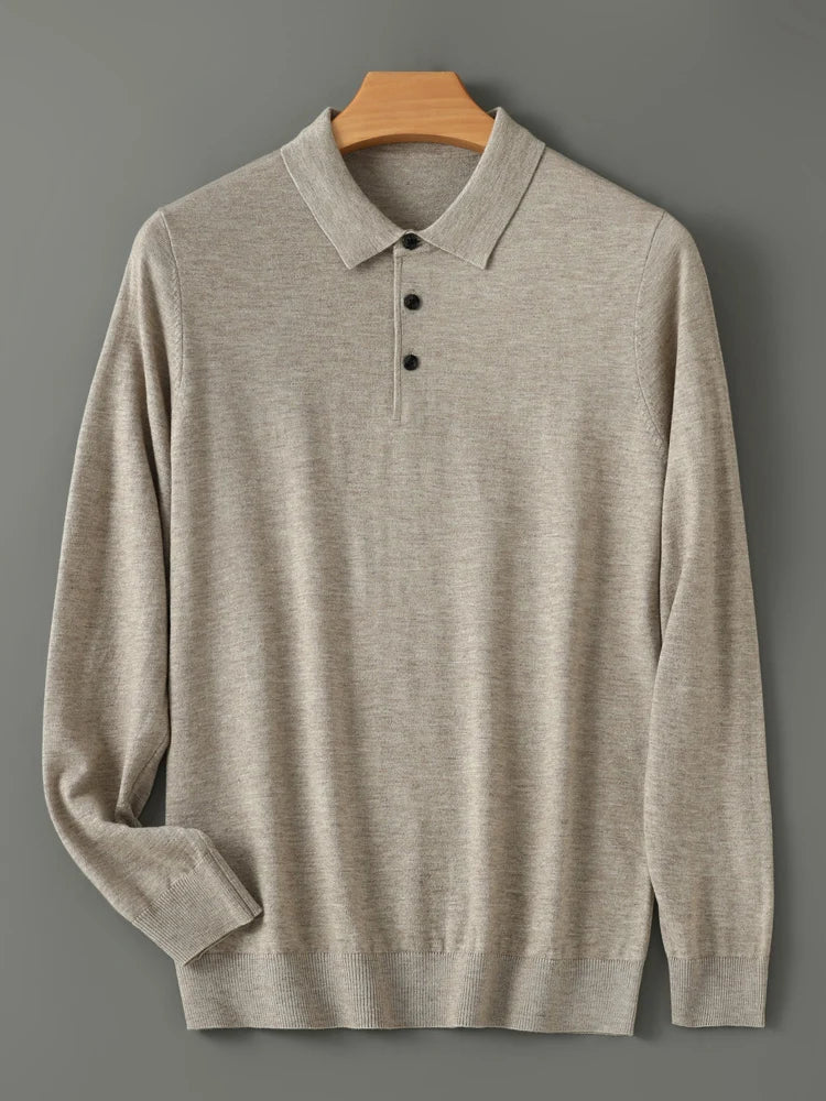 Men's Fine-Knit Long-Sleeve Polo Shirt. Fine-knit finish.