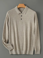 Men's Fine-Knit Long-Sleeve Polo Shirt. Fine-knit finish.