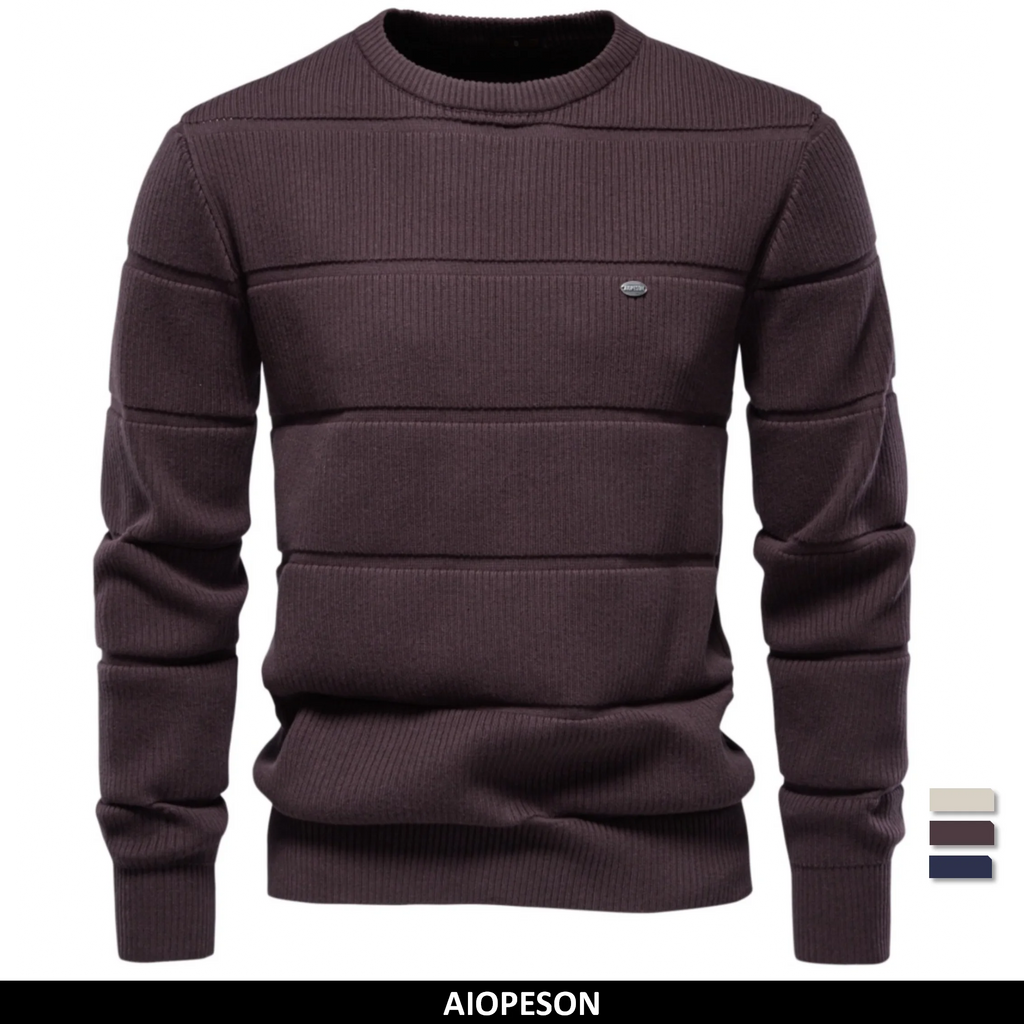 Men's Ribbed Panel Crew-Neck Jumper. Textured ribbed knit panels.