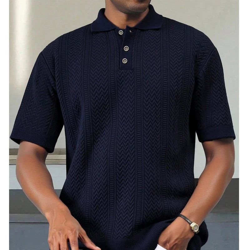 Men's Textured Short-Sleeve Knit Polo. Textured knit finish.