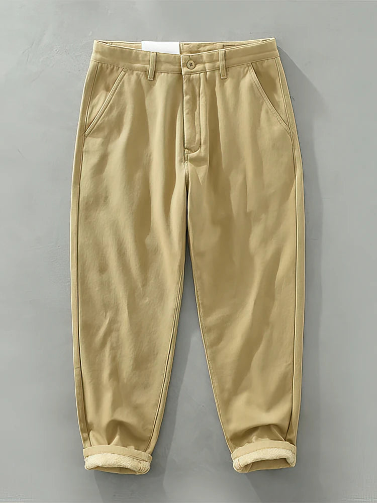 Men's Relaxed Cotton-Blend Chino Trousers. Cotton and polyester blend.