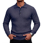 Men's Cable-Knit Long-Sleeve Polo. Cable-knit detailing.