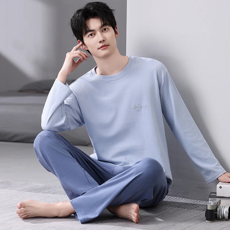 Men's Relaxed Cotton Crew-Neck Lounge Set. Cotton fabric.