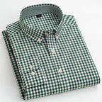 Men's Cotton Check & Stripe Button-Down Shirt. Button-down collar and button front.