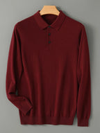 Men's Fine-Knit Long-Sleeve Polo Shirt. Fine-knit finish.