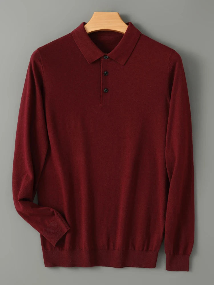 Men's Fine-Knit Long-Sleeve Polo Shirt. Fine-knit finish.