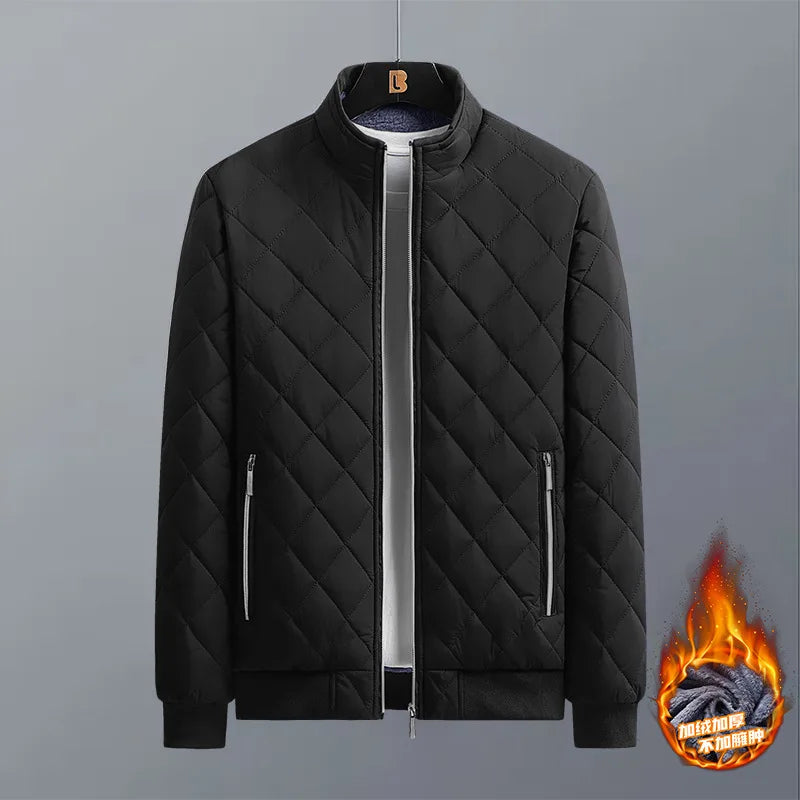 Men's Fleece-Lined Diamond Bomber Jacket. Diamond quilting.