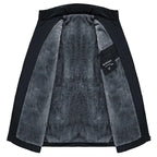 Men's Plush-Lined Quilted Puffer Jacket. Horizontal quilting with textured shoulder and chest panels.
