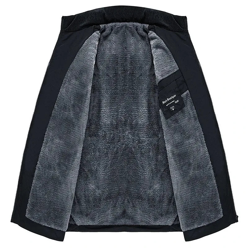 Men's Plush-Lined Quilted Puffer Jacket. Horizontal quilting with textured shoulder and chest panels.