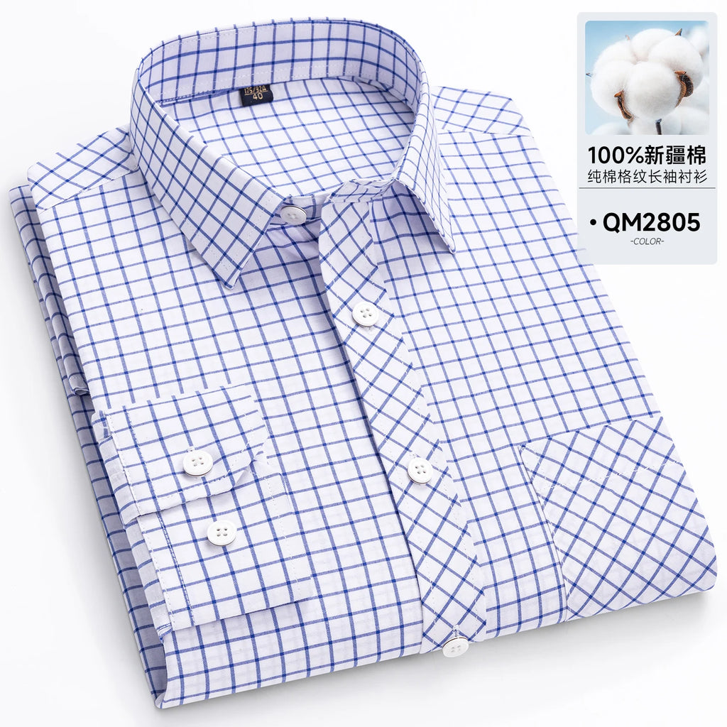 Men's Cotton Point-Collar Check Shirt. 100% cotton.
