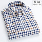 Men's Cotton Check & Stripe Button-Down Shirt. Button-down collar and button front.