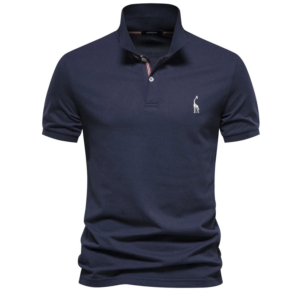 Men's Pique Polo With Giraffe Embroidery. Piqué texture.