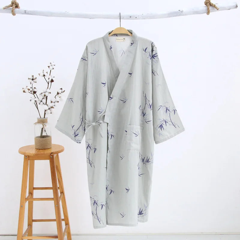 Men's Patterned Cotton Gauze Robe. Cotton gauze.