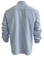 Men's Textured Long-Sleeve Stripe Shirt. Textured striped finish.