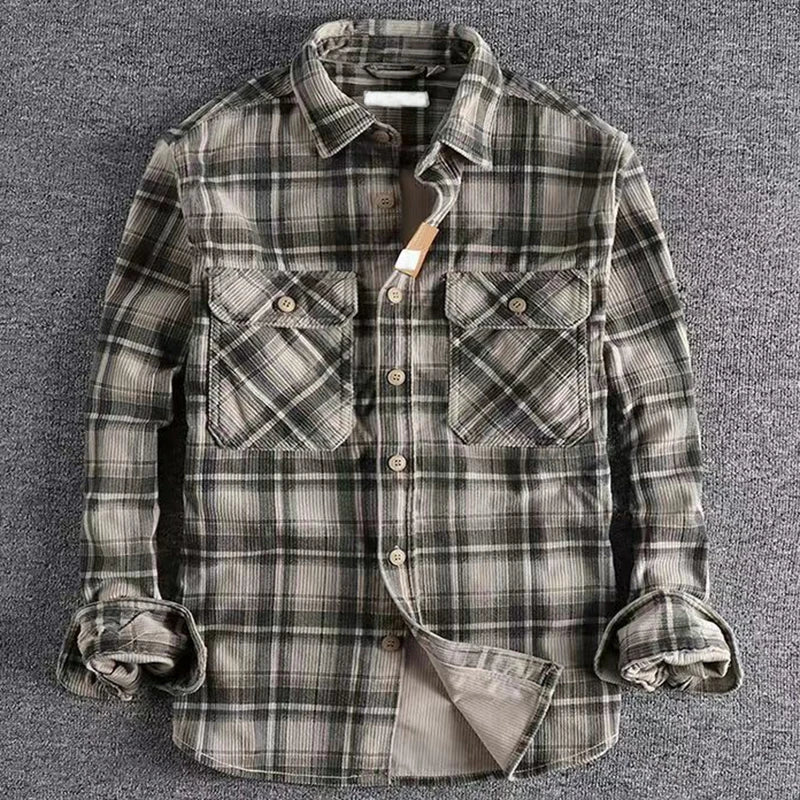 Men's Cotton Checked Corduroy Shirt. Cotton corduroy.
