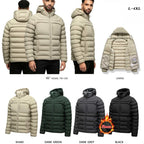 Men's Horizontal-Quilted Hooded Puffer Jacket. Hooded shape.