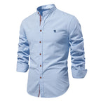 Men's Cotton Grandad-Collar Contrast Shirt. Grandad collar.