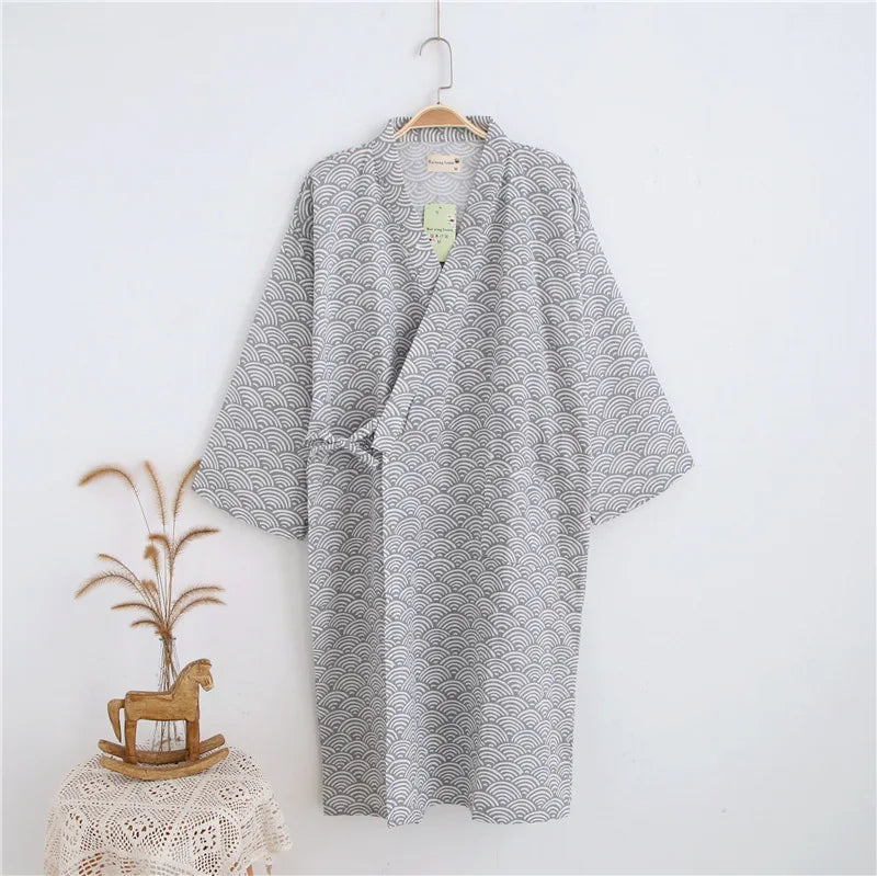 Men's Patterned Cotton Gauze Robe. Cotton gauze.