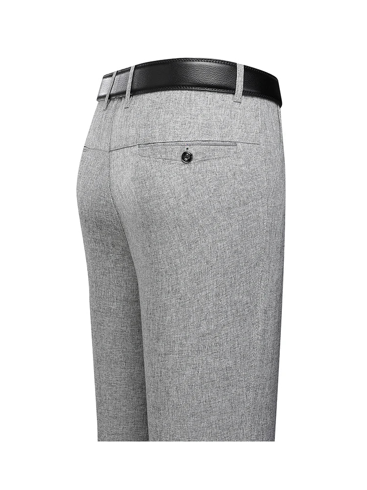 Men's Melange Straight-Leg Tailored Trousers. Polyester fabric.