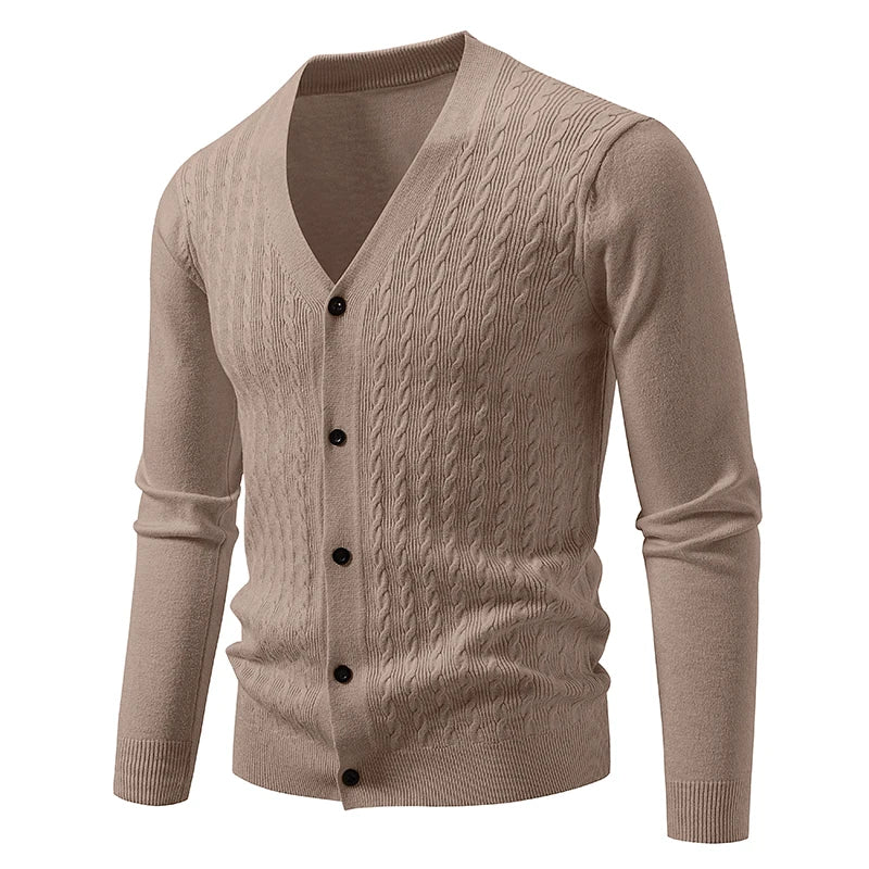 Men's Cable-Knit V-Neck Cardigan. Cable-knit texture.