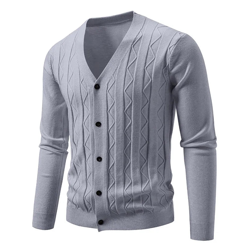 Men's Textured V-Neck Button Cardigan. V-neck and button-through front.
