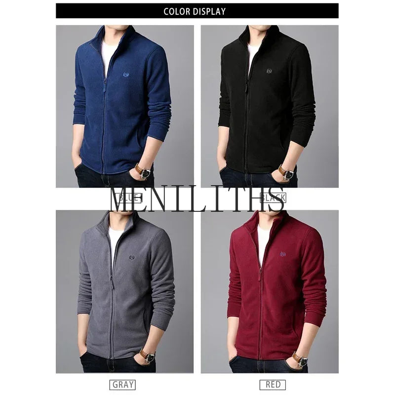 Men's Stand-Collar Zip Jacket With Chest Emblem. Stand collar.