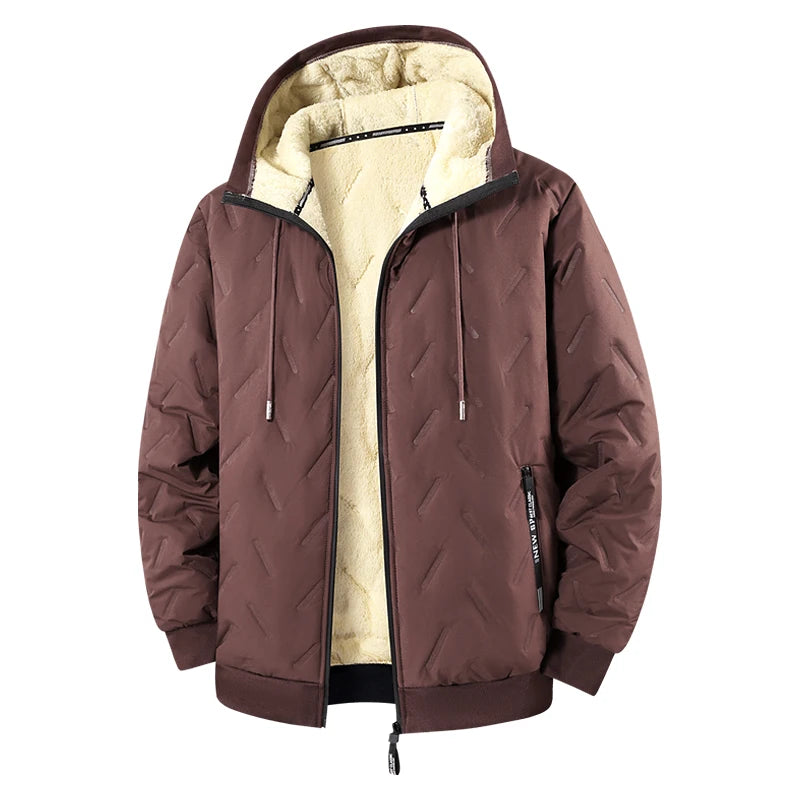 Men's Fleece-Lined Chevron Hooded Jacket. Chevron quilted shell.