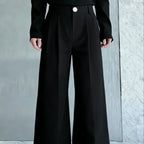 Men's High-Waist Wide-Leg Pleated Trousers. Polyester fabric.