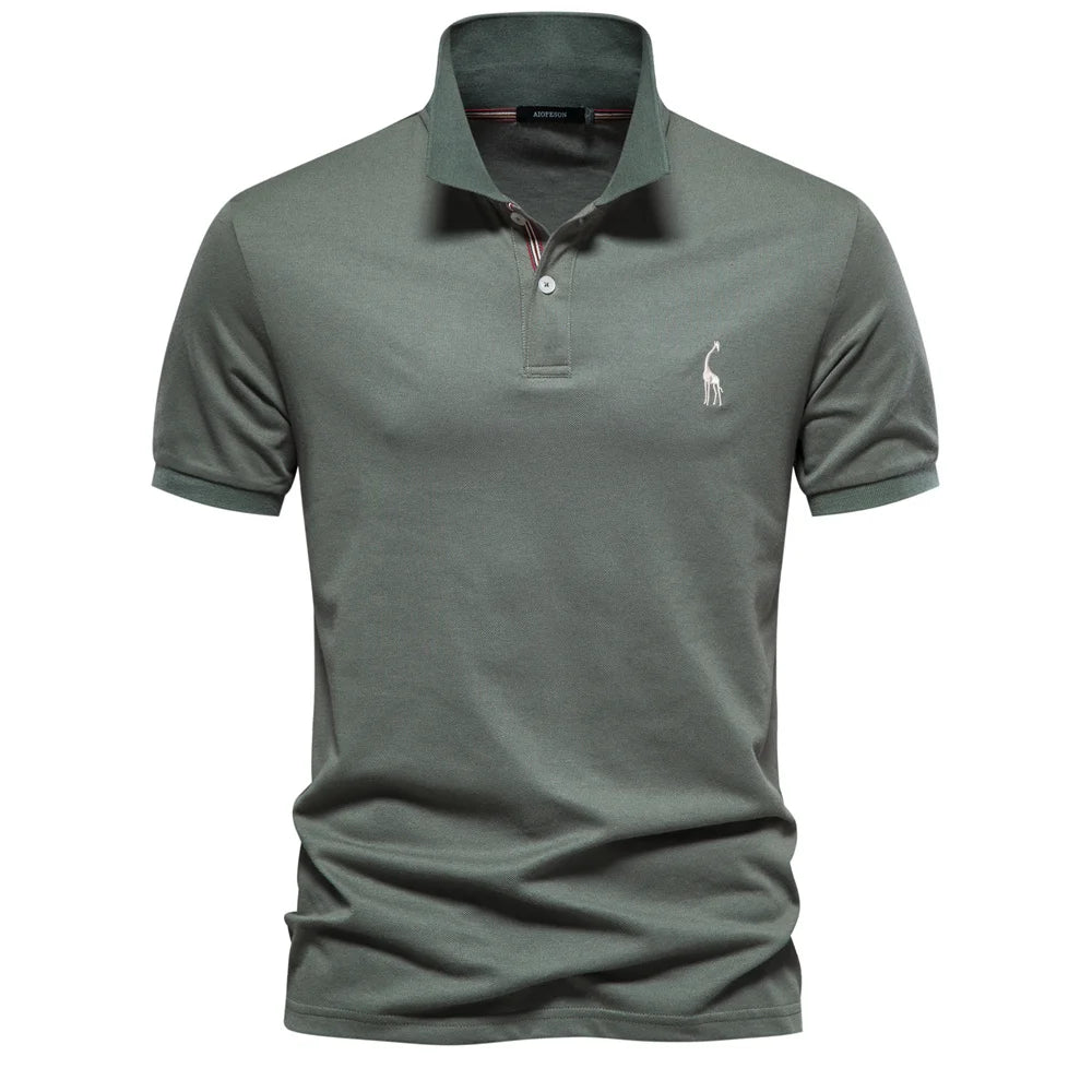 Men's Pique Polo With Giraffe Embroidery. Piqué texture.