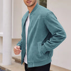 Men's Suede-Look Rib-Trim Bomber Jacket. Suede-look finish.