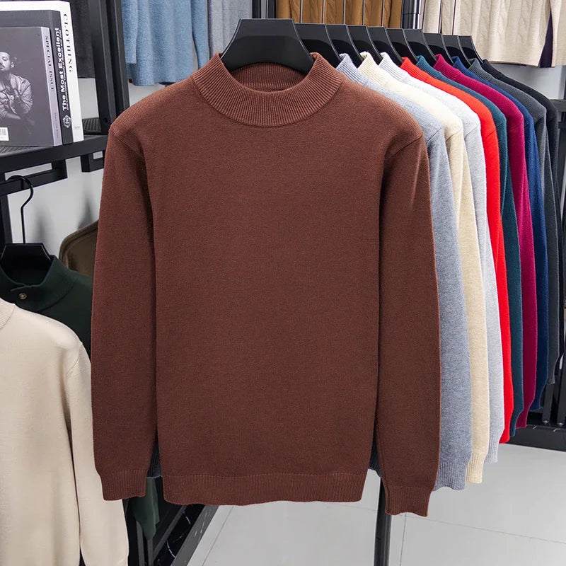 Men's Plain Mock-Neck Jumper. Mock-neck collar.