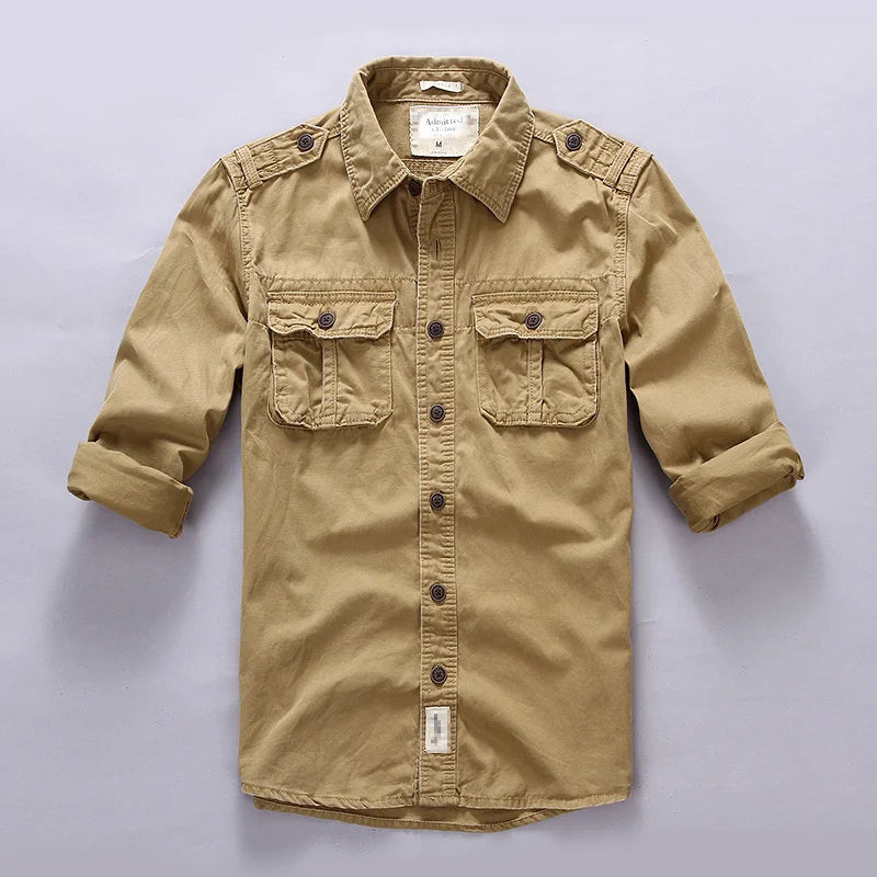 Men's Washed Cotton Safari Jacket. Button front and point collar.