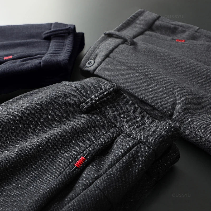 Men's Textured Smart Stretch Trousers. Polyester blend with viscose, nylon, cotton and elastane.