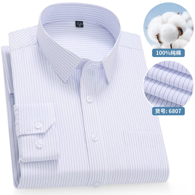 Men's Cotton Long-Sleeve Stripe Pocket Shirt. 100% cotton.