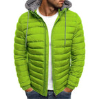 Men's Drawcord Hooded Quilted Puffer Jacket. Horizontal quilting.