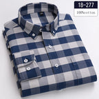 Men's Cotton Check & Stripe Button-Down Shirt. Button-down collar and button front.
