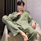 Men's Piped Long-Sleeve Lounge Pyjamas. Polyester fabric.