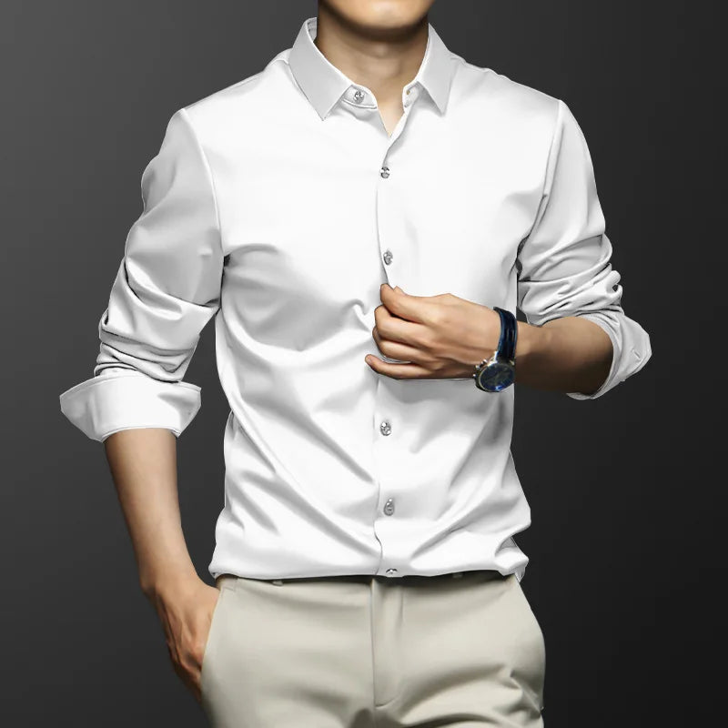 Men's Smooth Cotton-Blend Poplin Shirt. Cotton, rayon and polyester blend poplin.