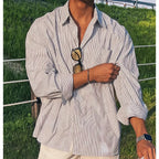 Men's Relaxed Polyester Stripe Shirt. Polyester fabric.