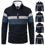 Men's Striped Winter Quarter-Zip Jumper. Quarter-zip fastening.